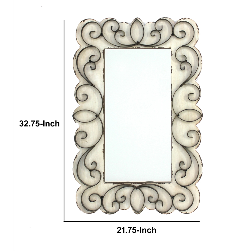 Benjara Rectangular Wall Mirror Set of 2 w/ Wooden Frame - White