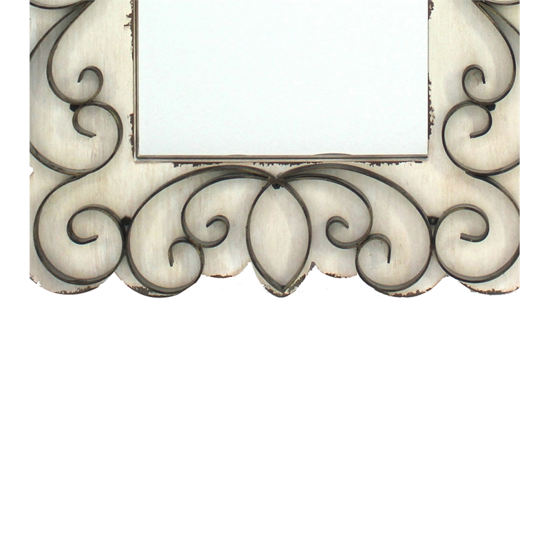 Benjara Rectangular Wall Mirror Set of 2 w/ Wooden Frame - White