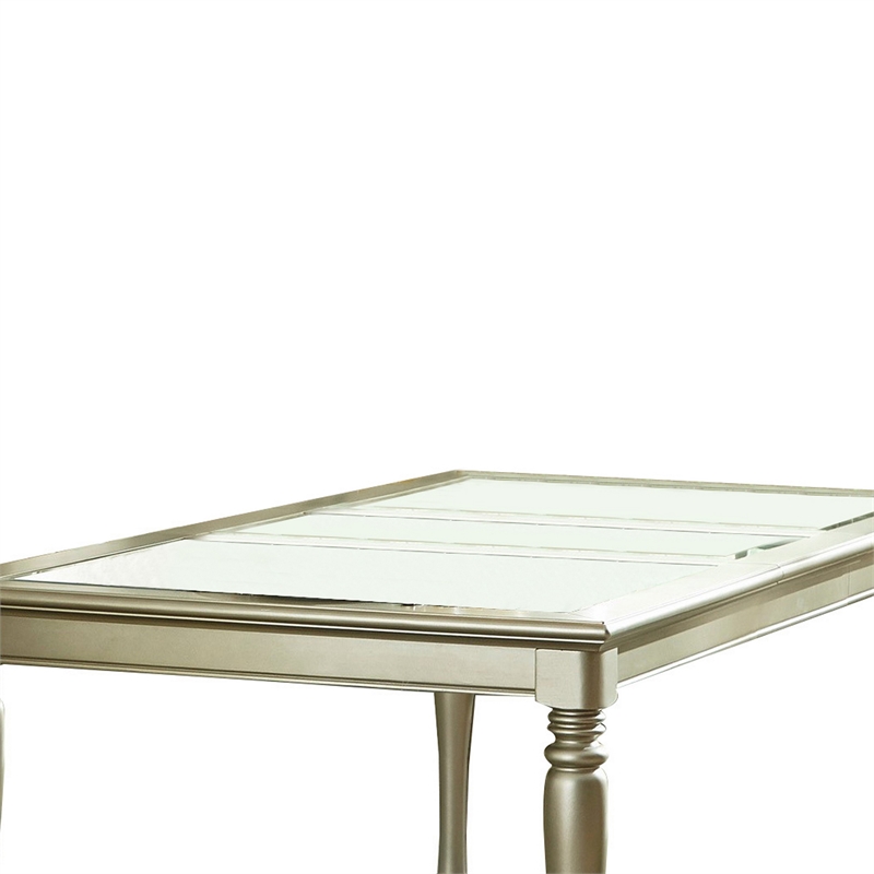Benjara Rectangular Wooden Dining Table w/ Glass Top Inserts & Turned Legs-Gold