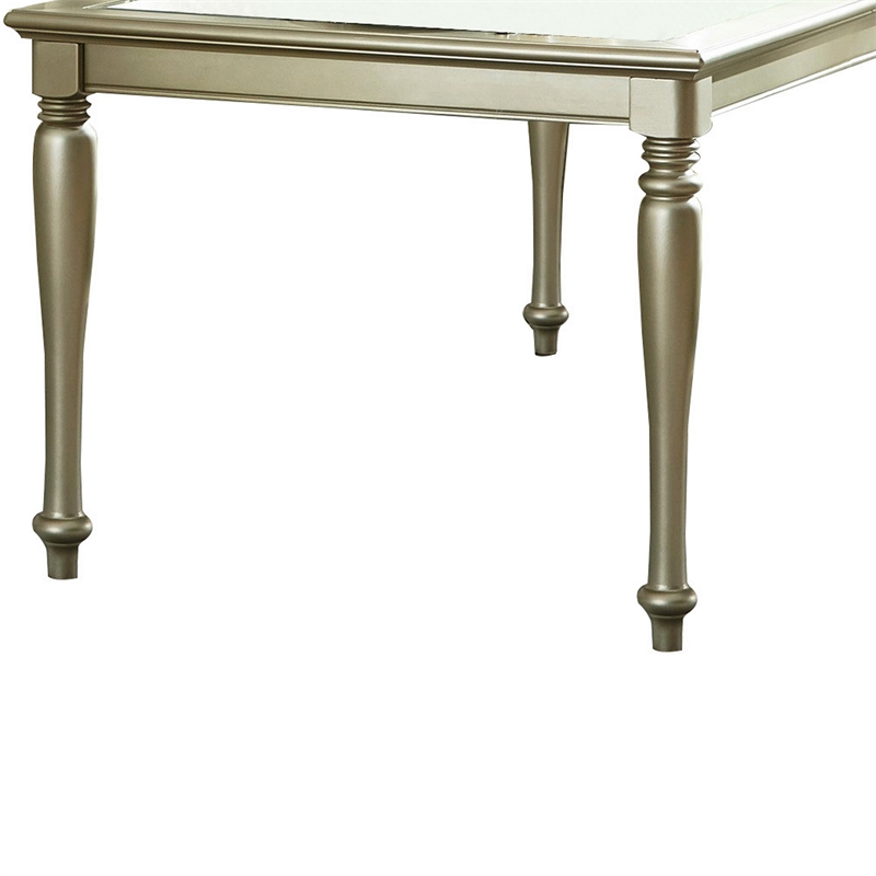 Benjara Rectangular Wooden Dining Table w/ Glass Top Inserts & Turned Legs-Gold