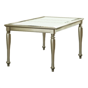 Benjara Rectangular Wooden Dining Table w/ Glass Top Inserts & Turned Legs-Gold