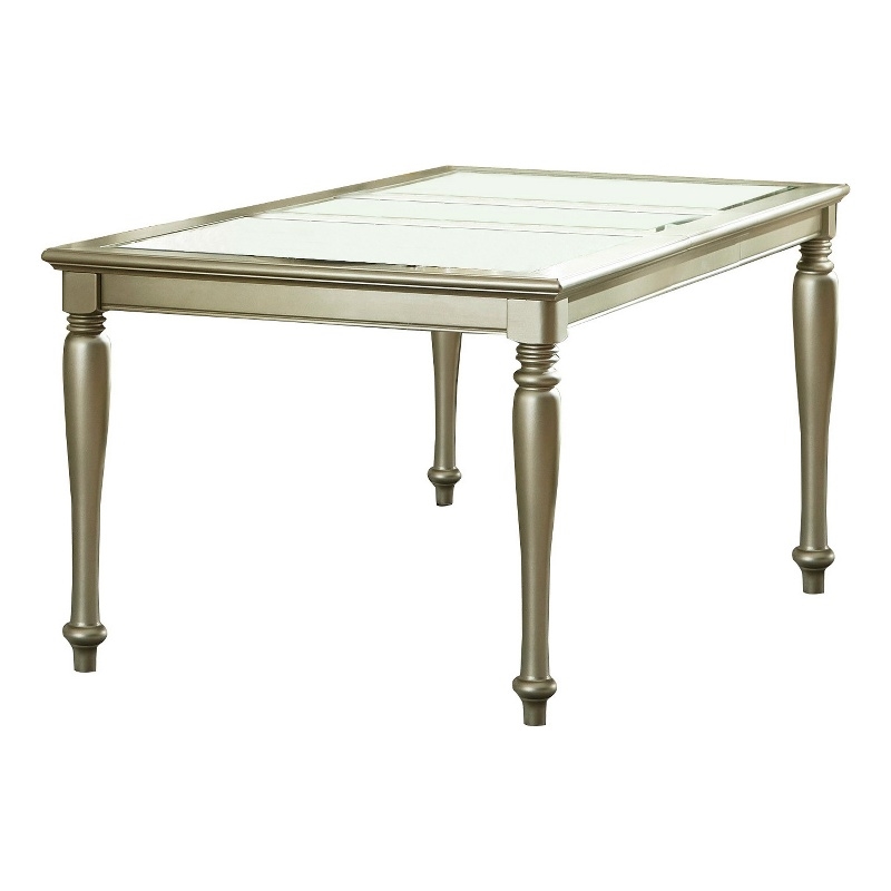 Benjara Rectangular Wooden Dining Table w/ Glass Top Inserts & Turned Legs-Gold