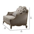 Benjara Button Tufted Camel Back Chair with Pillows & Scalloped Trim Arms- Gray