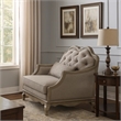 Benjara Button Tufted Camel Back Chair with Pillows & Scalloped Trim Arms- Gray