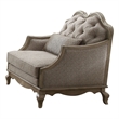 Benjara Button Tufted Camel Back Chair with Pillows & Scalloped Trim Arms- Gray