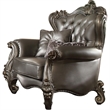 Benjara Scalloped Trim Button Tufted Leatherette Chair with Scrolled Legs- Gray