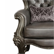 Benjara Scalloped Trim Button Tufted Leatherette Chair with Scrolled Legs- Gray