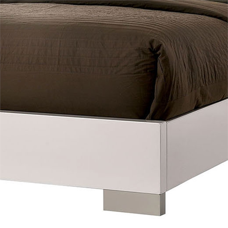 Benjara Modern Eastern King Size Bed with Shelved Headboard and LED Light- White