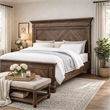 Benjara Molded Eastern King Headboard with Herringbone Pattern- Brown