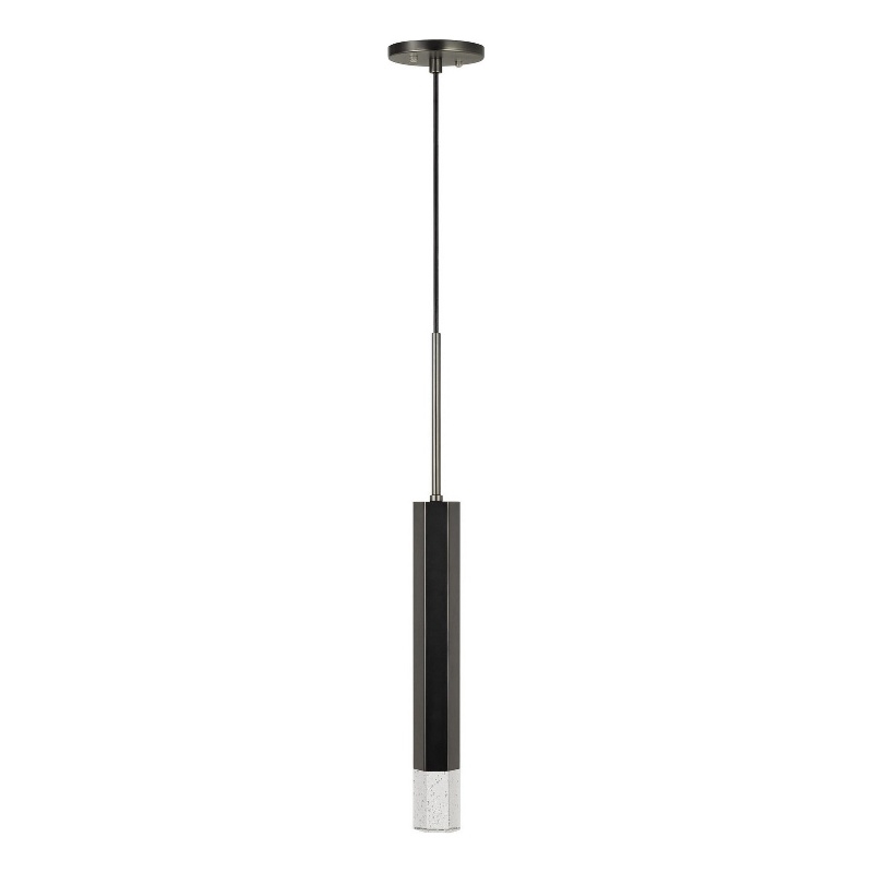 Benjara Hexagonal Metal Frame Single LED Light Pendant with Glass Diffuser-Black