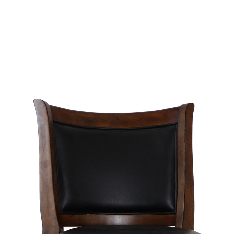 Benjara Curved Swivel Barstool with Leatherette Padded Seating- Brown and Black