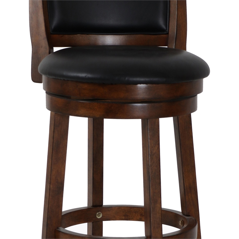 Benjara Curved Swivel Barstool with Leatherette Padded Seating- Brown and Black