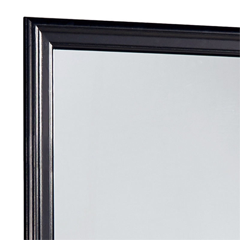 Benjara Wooden Frame Mirror with Mounting Hardware- Black and Silver