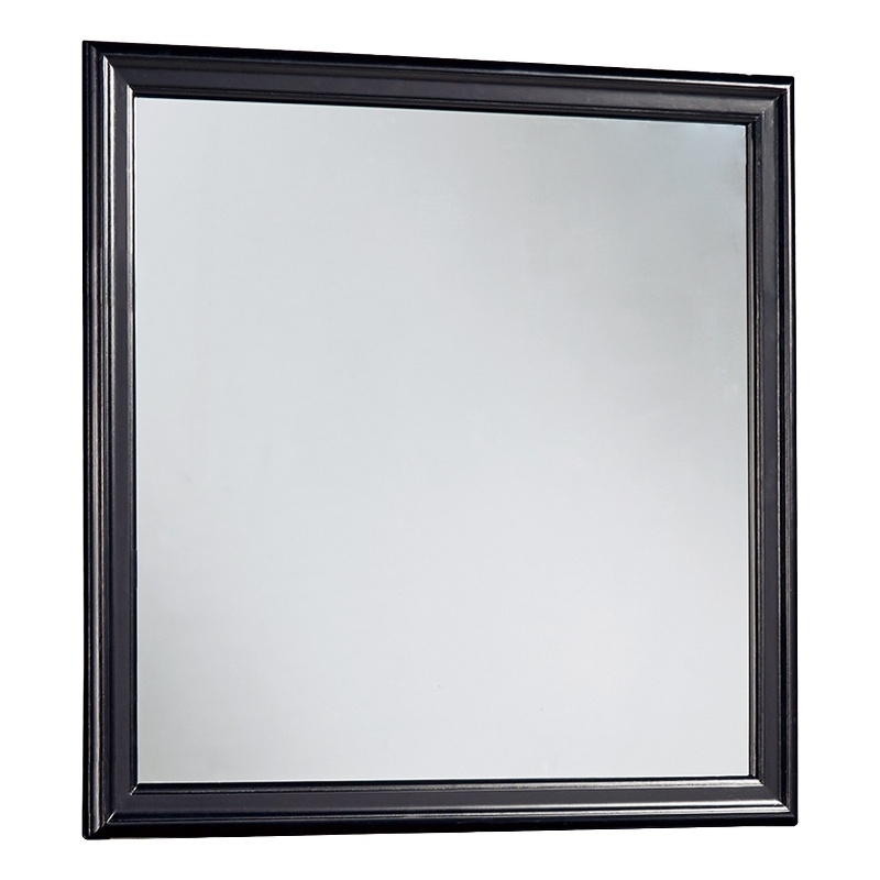 Benjara Wooden Frame Mirror with Mounting Hardware- Black and Silver
