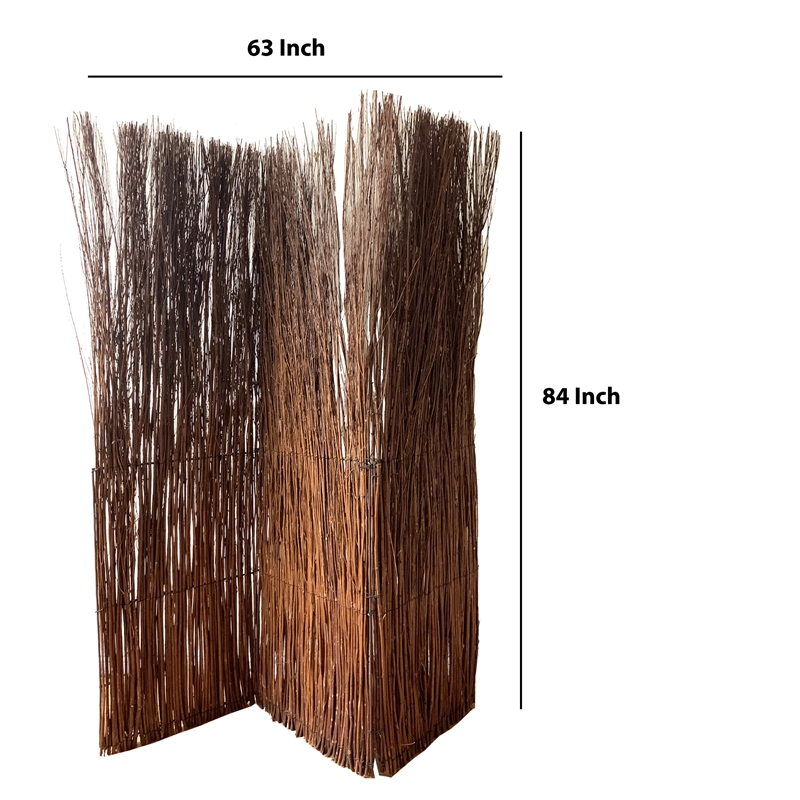 Benjara 3 Panel Vertically Aligned Willow Branches Room Divider- Brown