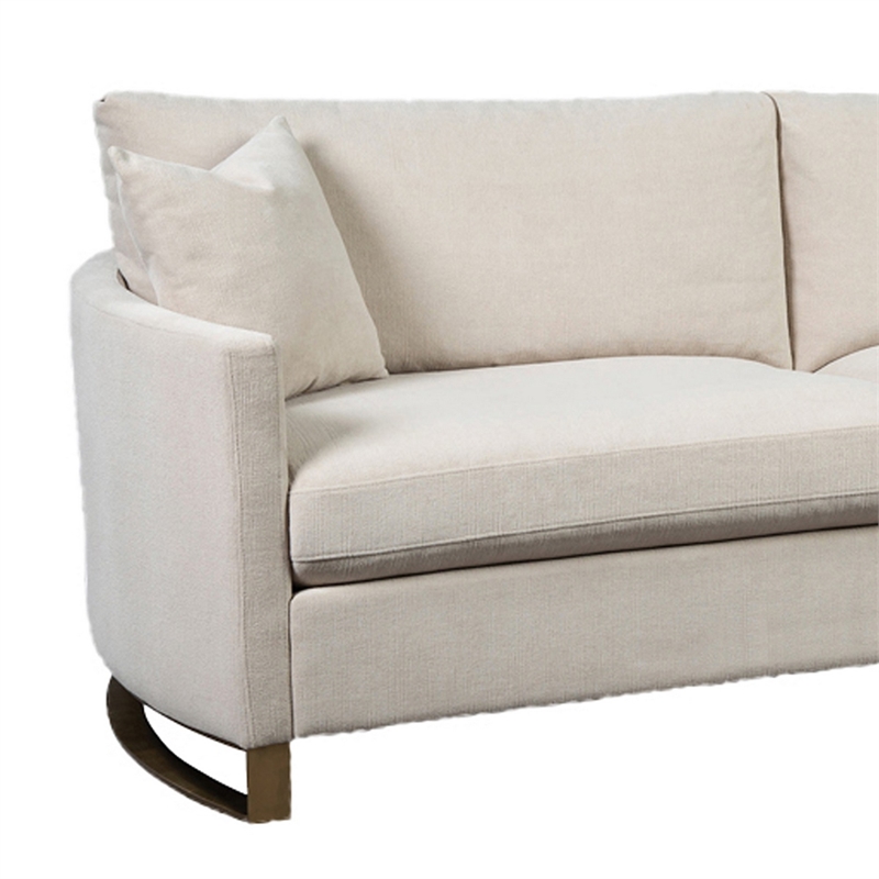 Benjara Fabric Upholstered Sofa with Metal Sled Base and Curved Armrests- Beige