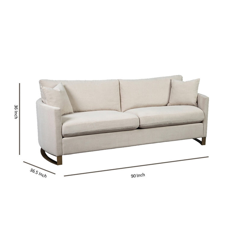 Benjara Fabric Upholstered Sofa with Metal Sled Base and Curved Armrests- Beige