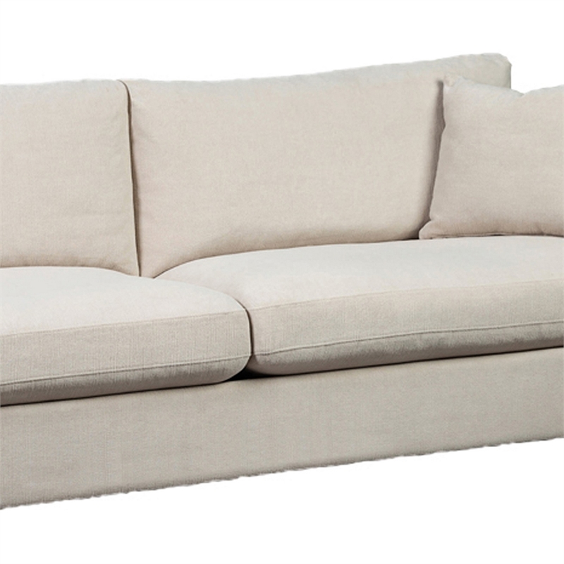 Benjara Fabric Upholstered Sofa with Metal Sled Base and Curved Armrests- Beige