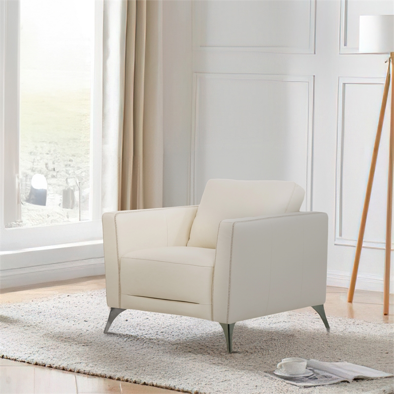 Benjara Leatherette Chair with Track Armrests and Angled Metal Legs- Offwhite