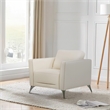 Benjara Leatherette Chair with Track Armrests and Angled Metal Legs- Offwhite