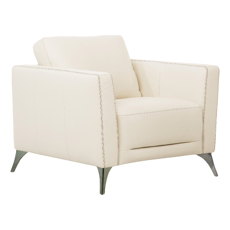 Benjara Leatherette Chair with Track Armrests and Angled Metal Legs- Offwhite