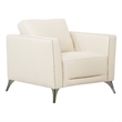 Benjara Leatherette Chair with Track Armrests and Angled Metal Legs- Offwhite