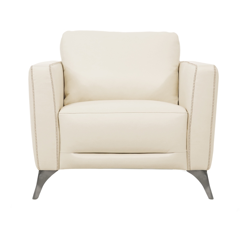 Benjara Leatherette Chair with Track Armrests and Angled Metal Legs- Offwhite
