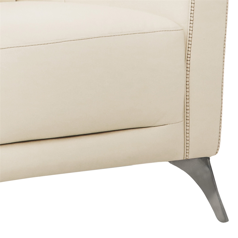 Benjara Leatherette Chair with Track Armrests and Angled Metal Legs- Offwhite