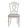 Benjara Victorian Style Writing Desk Chair with Engraved Backrest- Antique White