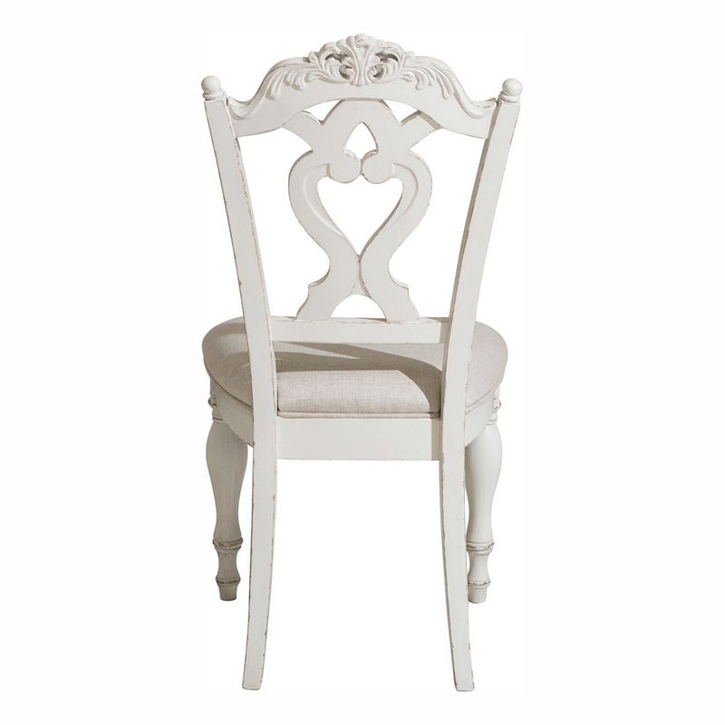 Benjara Victorian Style Writing Desk Chair with Engraved Backrest- Antique White