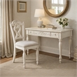 Benjara Victorian Style Writing Desk Chair with Engraved Backrest- Antique White