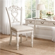 Benjara Victorian Style Writing Desk Chair with Engraved Backrest- Antique White