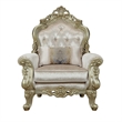 Benjara Curved Design Chair with Scrollwork and Crystal Tufting- Silver and Gold