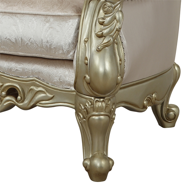 Benjara Curved Design Chair with Scrollwork and Crystal Tufting- Silver and Gold