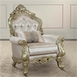 Benjara Curved Design Chair with Scrollwork and Crystal Tufting- Silver and Gold
