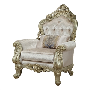 Benjara Curved Design Chair with Scrollwork and Crystal Tufting- Silver and Gold