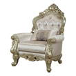 Benjara Curved Design Chair with Scrollwork and Crystal Tufting- Silver and Gold