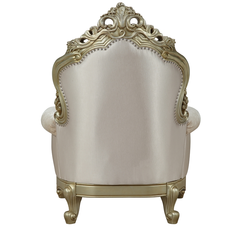 Benjara Curved Design Chair with Scrollwork and Crystal Tufting- Silver and Gold