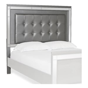 Benjara Faux Crystal Tufted Fabric Twin Headboard with LED Trim- Gray