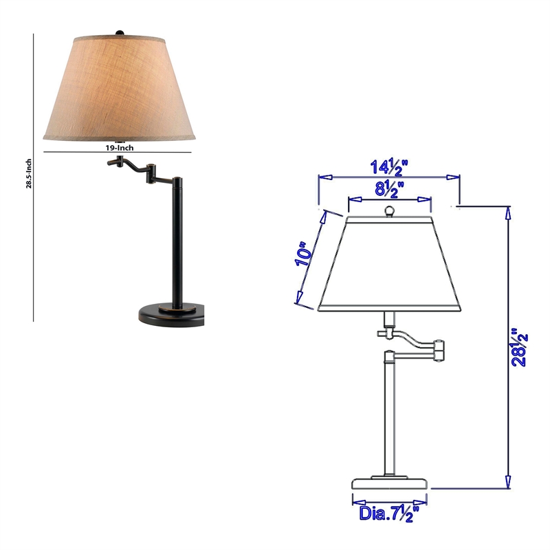 Benjara 3 Way Metal Body Table Lamp with Swing Arm & Conical Fabric Shade- Black