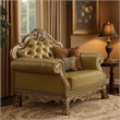 Benjara Traditional Button Tufted Leatherette Chair with Carved Details- Gold