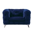 Benjara Chesterfield Design Fabric Chair w/ Track Arms & Angled Metal Legs-Blue
