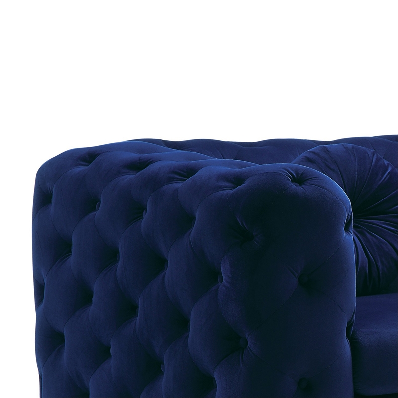 Benjara Chesterfield Design Fabric Chair w/ Track Arms & Angled Metal Legs-Blue