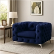 Benjara Chesterfield Design Fabric Chair w/ Track Arms & Angled Metal Legs-Blue