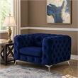 Benjara Chesterfield Design Fabric Chair w/ Track Arms & Angled Metal Legs-Blue