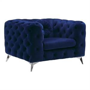 Benjara Chesterfield Design Fabric Chair w/ Track Arms & Angled Metal Legs-Blue