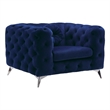Benjara Chesterfield Design Fabric Chair w/ Track Arms & Angled Metal Legs-Blue