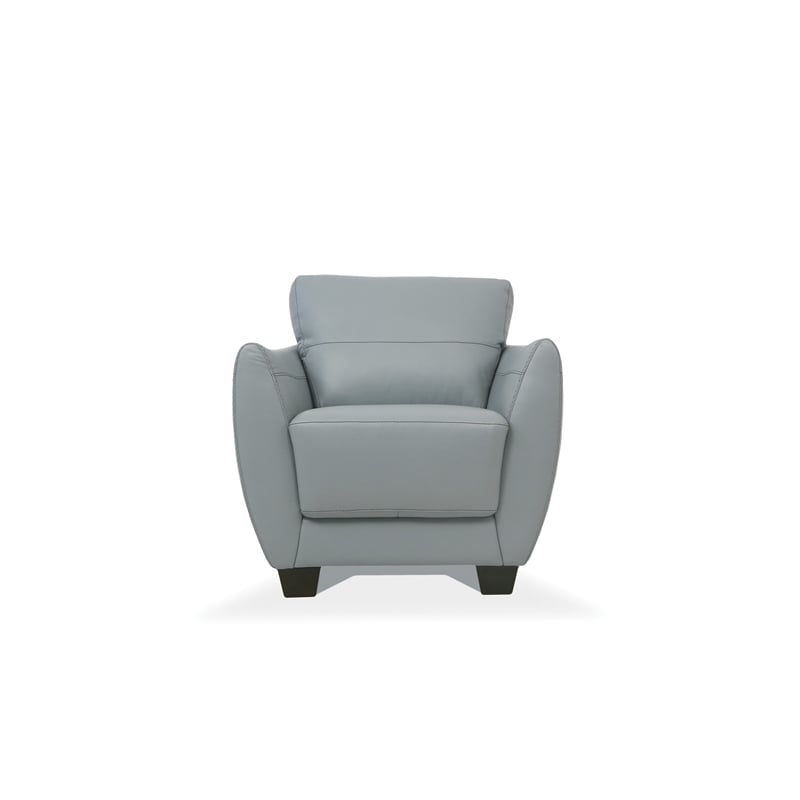 Benjara Leather Upholstered Chair with Tapered Block Feet and Flared Arms- Gray