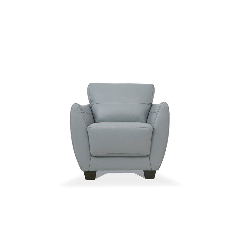 Benjara Leather Upholstered Chair with Tapered Block Feet and Flared Arms- Gray
