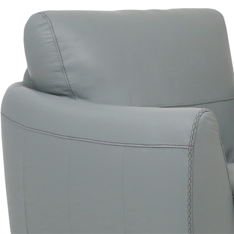 Benjara Leather Upholstered Chair with Tapered Block Feet and Flared Arms- Gray